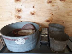 lot 683 image: Galvanized Washtub, Buckets, Trap and More