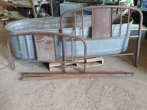 lot 698 image: Vintage FULL Size Metal Bed Headboard, Footboard and Rails - Rails are wood w Metal ends
