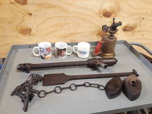 lot 736 image: Brass Torch, Jack, Irons and More