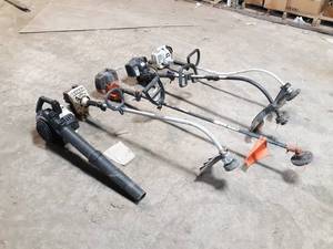 lot 663 image: Lot of 5 Weed Trimmers and Blower for Repair or Parts