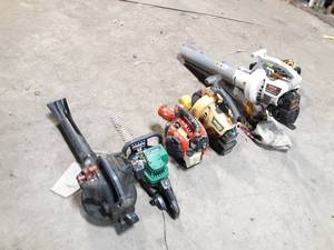 lot 672 image: Lot of 6 Blowers, Chainsaw and Hedge Trimmer for Parts or Repair