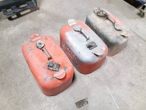 lot 744 image: Lot of 3 Steel Boat  Outboard Fuel Cans