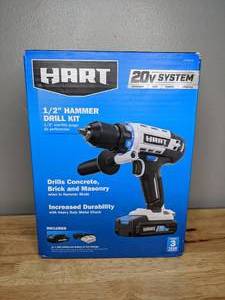 lot 4 image: Brand New HART 20-Volt Cordless 12-inch Hammer Drill Kit 1.5Ah Lithium-Ion Battery Fast Charger