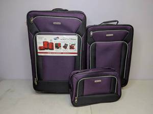 lot 12 image: New American Tourister Fieldbrook XLT 3 Piece Luggage Set Purple Black