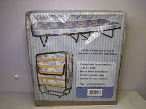 lot 144 image: Linon Home Decor Bed on Metal Frame with Wheels
