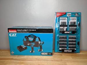 lot 2 image: Brand New Makita 1.5 Ah 12-Volt MAX CXT Lithium-Ion Cordless Drill Driver and Impact Driver Combo Kit with 100 Piece Driver Bit Set
