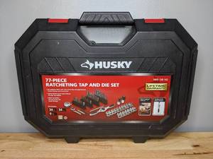 lot 180 image: Brand New Husky SAEMetric Ratcheting Tap and Die 77 Piece Set