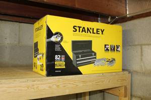 lot 32 image: Stanley Metal Tool Box 2-Drawer with Mechanics Tool Set 81-piece (new in box)