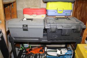 lot 43 image: Lot of (2) Plastic Tool Boxes with Tool Trays