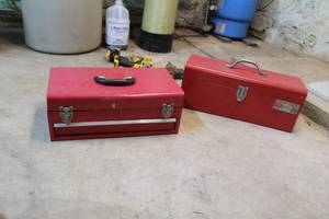 lot 45 image: Lot of (2) Metal Tool Boxes - Tool Box with Tool Tray, Tool Box Chest 1-drawer