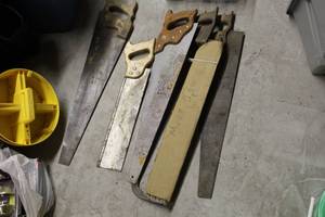 lot 79 image: Lot of (5) Saws - Hand Saws, Miter Saws, Meat Saw