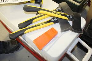 lot 107 image: Truper Hatchets (x3 new), Splitting Wedge (x1)
