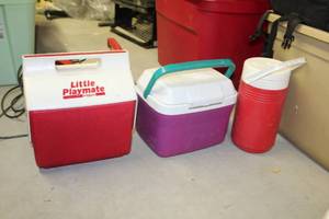 lot 111 image: Lot of (3) Personal Coolers - Igloo Little Playmate, Personal Chest Cooler, Water Cooler
