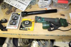 lot 140 image: Flash Lights, LED Headlights 2-pack, Great Land Head Light, Stanley Puck Light