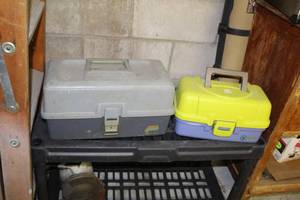 lot 175 image: Lot of (3) Fishing Accessories - Duluth Trading Fishing Rod Holder (x1), Plastic Tackle Boxes (x2)