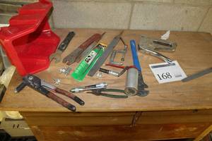lot 168 image: Lot of Hand Tools - Rivet Tool, Wrenches, Stapler, C-Clamp, File, Misc. Hand Tools