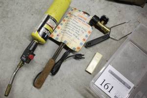 lot 161 image: Lot of Grill Accessories - Benz O Matic Torch, Sure Fire Electric Charcoal Lighter, Propane Gauge Connection, Fire Starting Stone