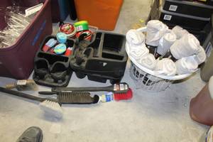 lot 148 image: Lot of Car Care Accessories - Towels, Wax, Brushes, Car Console Caddies