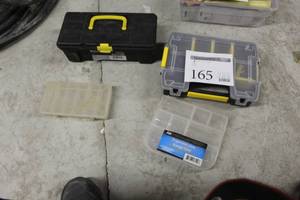 lot 165 image: Lot of (4) Plastic Parts Organizers - Stanley Sortmaster, Tool Bench Tool Box, Jot Organizer Case