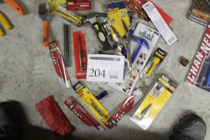 lot 204 image: Lot of Hand Tools (new) - Husky Hex Key Set 2-piece, Wire Brush, 34 Hex Key, Workforce Grease Fitting Repair Tool, Drill Bits, 6-in-1 Hammer, Vise Grip Needlenose Pliers, And More