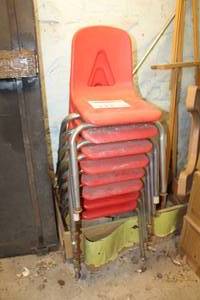 lot 223 image: Lot of (8) Childrens Metal Frame Plastic Stackable Chairs