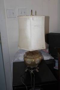lot 252 image: Metal Table Lamp with White Hexagon Fabric Shade