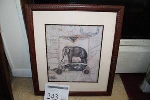 lot 243 image: Elephant Matted and Framed Wall Art