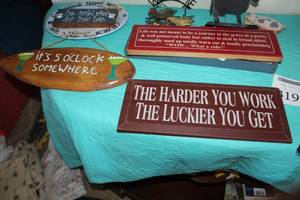 lot 319 image: Lot of (3) Inspirational Wall Dcor - Its 5 oclock somewhere, The harder you work the luckier you get, Life was not meant