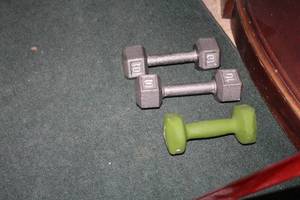 lot 354 image: Lot of (3) Hand Weights - 10lb. (x2), 8lb. (x1)