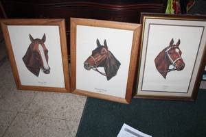 lot 317 image: Lot of (5) SignedMattedFramed Horse Wall Dcor - Spectacular Bid 1979 by Keith Freeman, Affirmed 1978 by Letitia, Genuine Risk 1980 by Keith Freeman, Pleasant Colony 1981, Secretariat 1973 by Letitia