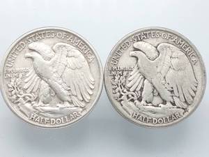 2 Walking Liberty Half Silver Dollars
