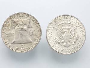 2 Half Silver Dollars, 1963-D Franklin &amp 1964 Kennedy