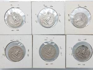 6 Washington Silver Quarters 1941