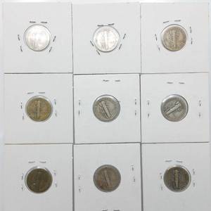 9 Mercury Dimes, 1920 & 1930s