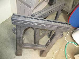 lot 9 image: Pair of plastic folding sawhorses...
