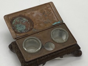 lot 66 image: Metal Double Inkwell with Glass Inserts