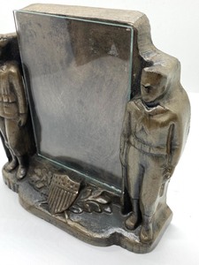 lot 65 image: WWII Plaster Frame with Center Glass and Two Soldiers