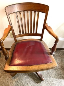 lot 61 image: Walnut Office Chair w Leather Seat