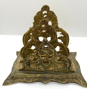 lot 50 image: Two Brass Letter Holders and Antique Wicker Sewing Box