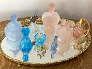 lot 92 image: Mirrored VanityDresser Tray and Vintage Perfume Bottles
