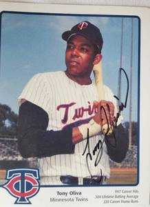 lot 54 image: Minnesota Twin Tony Olivia Autographed Cards, set of 3
