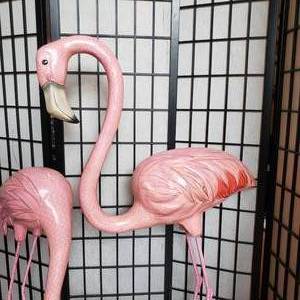 lot 5 image: Artist Made Paper Mache Flamingos, pair