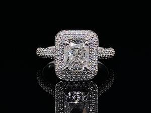lot 1A image: 2.84 Carat Radiant Cut Diamond Double Halo Ring in 14k White Gold $17,250 Retail