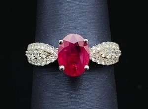 lot 9 image: Radiant 1.26 Carat Natural Red Ruby and .67 Carat Diamond Ring in 18k White Gold $8,299 Retail