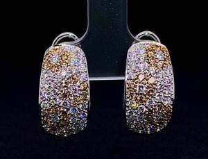 lot 10 image: Stunning 2.00 Carat 18k White Gold Omega Clip Earrings w Chocolate & White Diamonds $5900 Retail