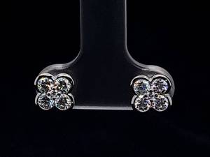 lot 16 image: Van Cleef and Aprels Alhambra Styled High Grade Diamond Stud Earrings in 14k White Gold $6,500 Retail
