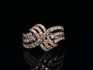 lot 11 image: LeVian Signed 1.40 Carat Chocolate and White Diamond Triple Crossover Statement Ring in 14k Strawberry Gold $3900 Retail