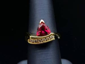 lot 24 image: Natural Pink Tourmaline and Diamond Custom Estate Ring in 14k Yellow Gold $4,250 Retail