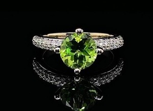 lot 36 image: Large Pristine Natural Peridot and Diamond Estate Ring in 14k White Gold $3,150 Retail