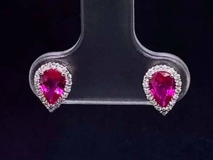 lot 32 image: Extremely Fine, High-End Natural Ruby and Diamond Stud Earrings in 14k White Gold $3,400 Retail